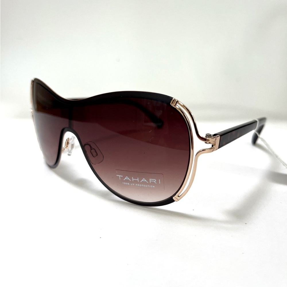 New TAHARI Wrap Butterfly Sunglasses Brown Acetate Tortoise Shell Rimless